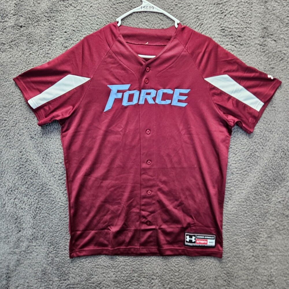 Under Armour Force #7 Baseball Jersey Shirt Men Size Medium Burgundy Button Up